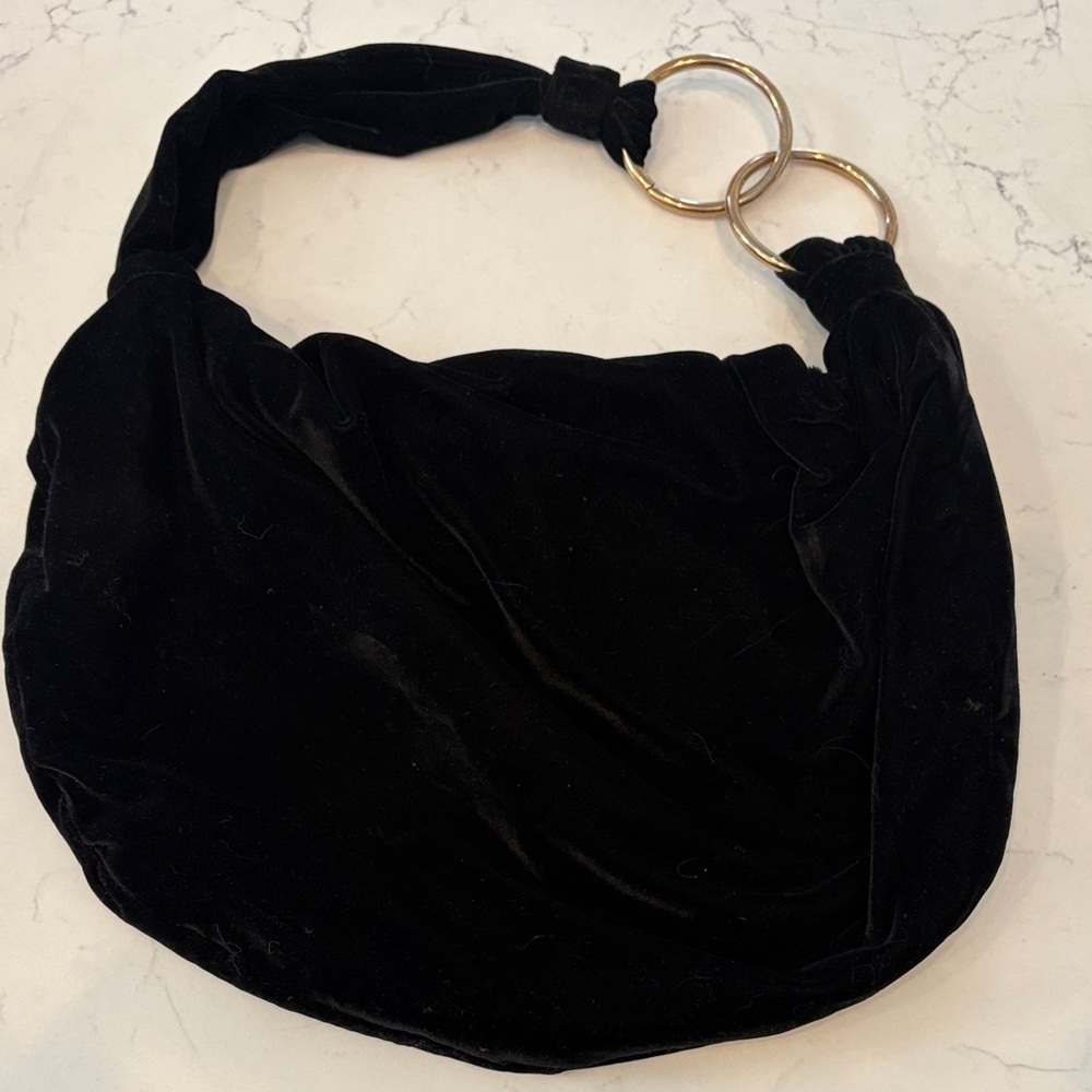 Cul-de-sac Black Velvet‎ Hobo Bag with Gold Rings